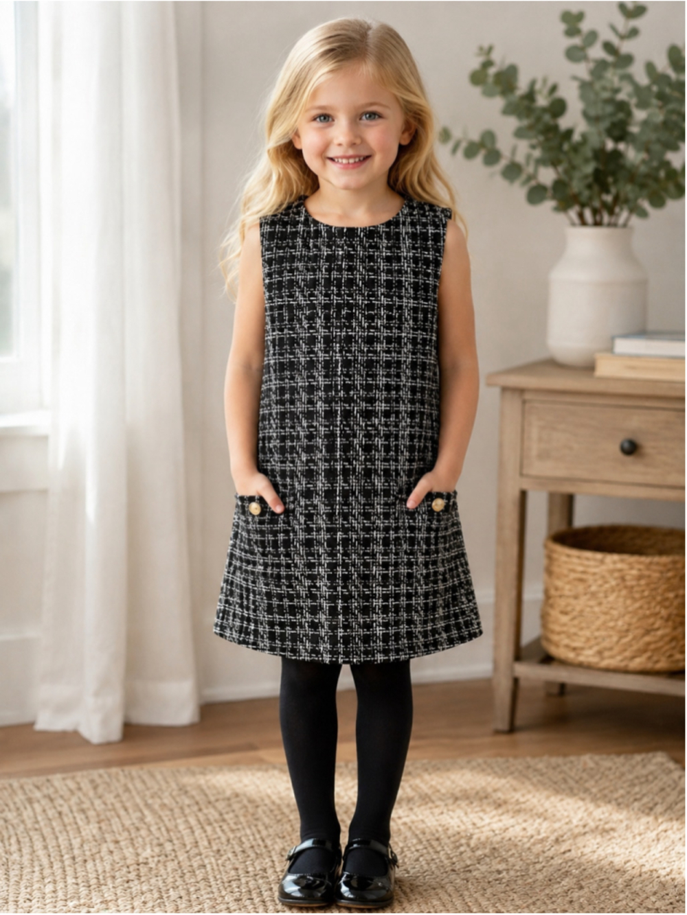Lila & Jack Girls Black & White Tweed Shift Dress – Size 4T